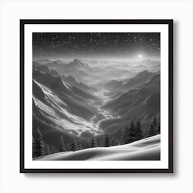 Black And White Mountain Landscape 1 Art Print