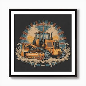 Yellow bulldozer surrounded by fiery flames 6 Art Print