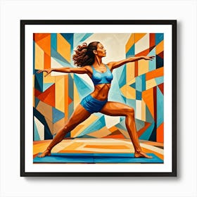 Warrior Pose Cubism Style Art Print