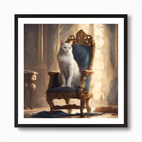  Cat Sitting On A Royal Chair Art Print