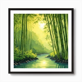 A Stream In A Bamboo Forest At Sun Rise Square Composition 170 Art Print