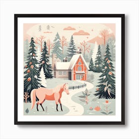 Winter Landscape With A Horse Art Print