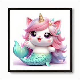 Cute Mermaid Caticorn 6 Art Print