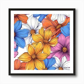 Colorful Flowers Seamless Pattern 1 Art Print