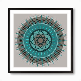MidMod Boho Abstract Celestial Mandala Geometric in Aqua, Olive and Grey Art Print