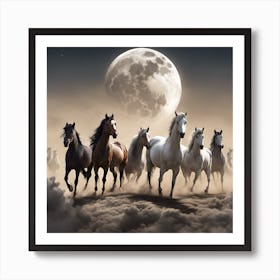 Big moon with famous horses Art Print