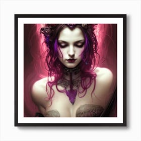 Dark art gothic beautiful enchantress, red purple, beautiful, Royo. Generated with AI, Head and shoulders portrait_1 Art Print