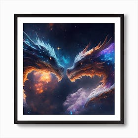 Two Dragons In Space Art Print