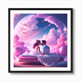 Couple Kissing In The Clouds 2 Art Print