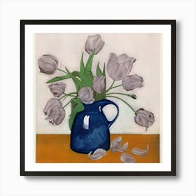 Tulips In A Blue Vase Art Print