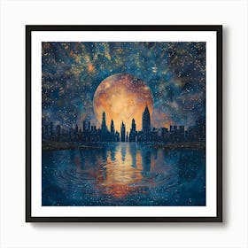 New York City Skyline, Tiny Dots, Pointillism Art Print