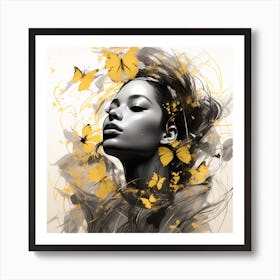 Abstract Of A Woman With Butterflies Art Print