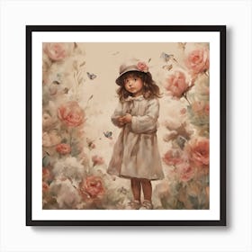 Little Girl With Butterflies Art Print