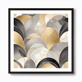 Abstract Pattern Gold Silver And Black Art Print