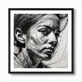 A Portrait Created With A Dynamic And Abstract Scribbling Style Capturing The Subjects Features With A Sense Of Energy And Movement Art Print