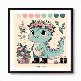 Cute Nursery Dino Baby Dragon Dinosaur  Art Print