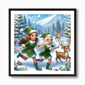 Christmas Elves in winter 2 Art Print