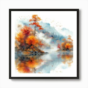 Autumn Trees By The Lake Art Print