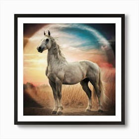 White Horse At Sunset Art Print