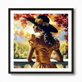 Autumn Elegance - Woman In Yellow Dress Art Print