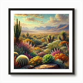 Oil Painting Of The Diverse Flora In The Namaqua National Park, South Africa.AI 1 Art Print