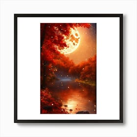 Full Moon Over The River Art Print