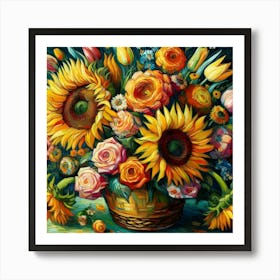 Sunflowers In A Basket Art Print