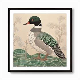Ohara Koson Inspired Bird Painting Wood Duck 1 Square Art Print