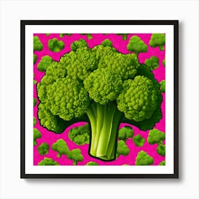 Green Broccoli On Pink Background Art Print