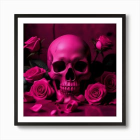 Pink Skull With Roses 3 Art Print