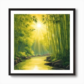 A Stream In A Bamboo Forest At Sun Rise Square Composition 96 Art Print