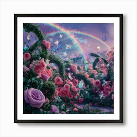 Roses And Butterflies Art Print