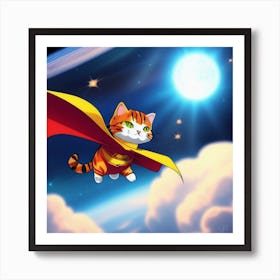 Cat Flying In Space Art Print