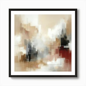 Abstract Art, Neutral Painting Red, Beige And Grey 1 Art Print