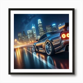 Nissan Gtr Racing Car At Night Art Print