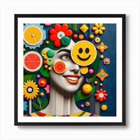 Smiley Eye: A Surreal and Cheerful Art Print Made of Fruits and Flowers Art Print