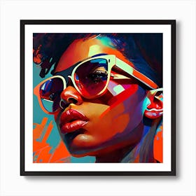 Hip Hop Girl Big Sunglasses Street Art Style Portrait Art Print