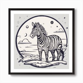 Sticker Art Design, Zebra Howling To A Full Moon, Kawaii Illustration, White Background, Flat Colors (1) Art Print