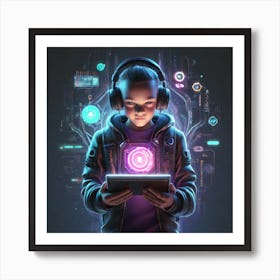 Young Boy Using A Tablet Computer Art Print