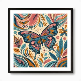 Colourful Block Print Butterfly Abstract IV Art Print