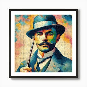 Abstract Puzzle Art French man with umbrella 5 Art Print