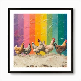 Rainbow Stripe Chicken Collage 2 Art Print