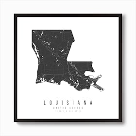 Louisiana Mono Black And White Modern Minimal Street Map Square Art Print