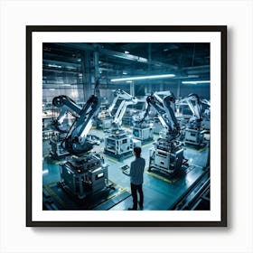 Aerial Drone View Capturing A Sprawling Futuristic Factory Panels Of Intricate Ai Control Systems B (3) Art Print