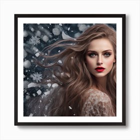 Beautiful Young Woman In Winter Art Print