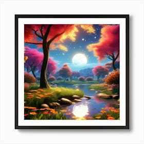 Beautiful Night In The Forest Art Print