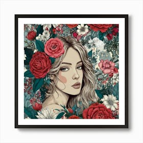 Girl With Roses Art Print