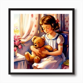 Little Girl With Teddy Bear Poster