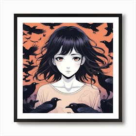 Anime Girl With Crows Art Print