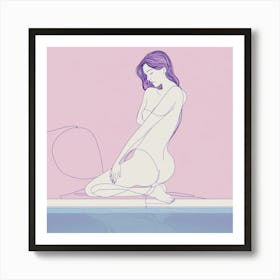 Nude Woman In Pool Sketch Art Print